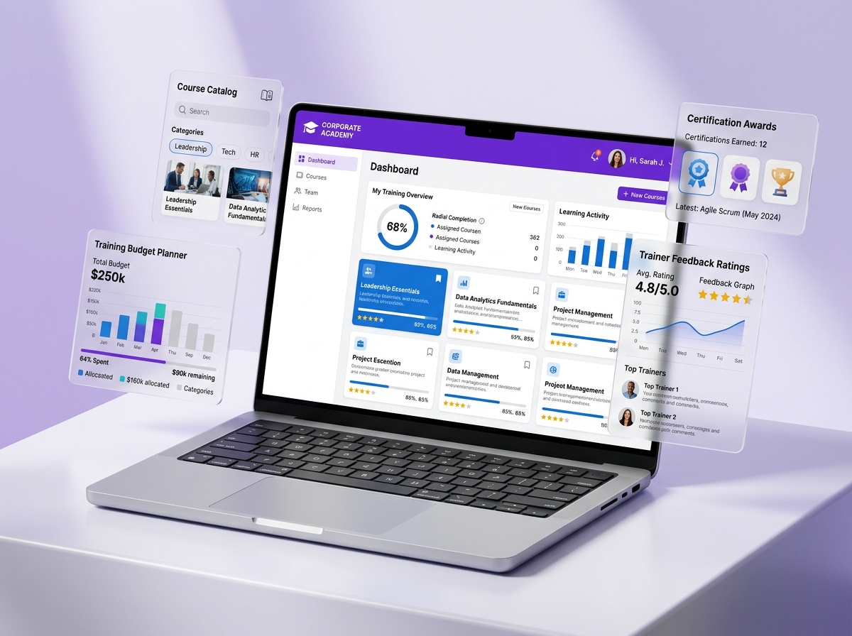 Complete Training Management Software 3D Laptop Interface